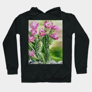 cactus painting with pink flowers Hoodie